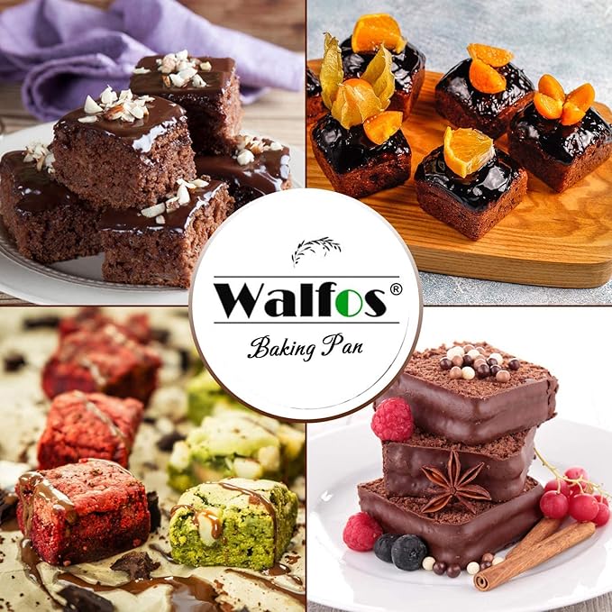 Walfos Mini Silicone Brownie Pan - 3 Piece 6-Cavity Non-stick Square Baking Pan, Perfect for Mini Brownies, Cornbread, Muffin and Cakes, BPA Free and Dishwasher Safe