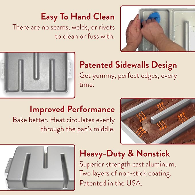 Baker's Edge Brownie Pan, The Original All Edges Brownie Pan for Baking | Premium Double Nonstick Coating, Heavy Gauge Cast Aluminum, Rectangular 9x12” Size Baking Pan - US Patented Design