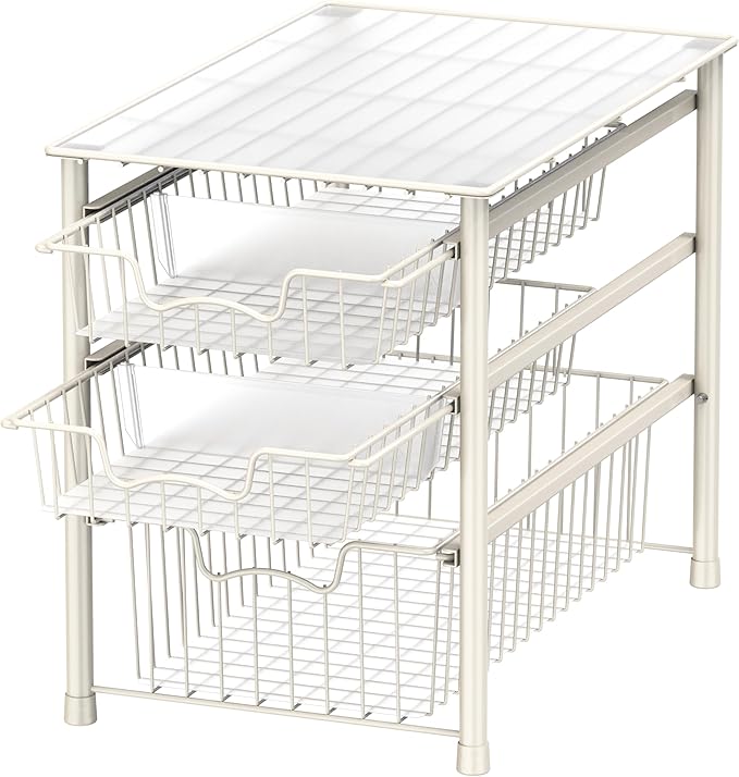 Simple Houseware 3-Tier Stackable Sliding Basket Storage Organizer Drawer for Bathroom and Kitchen, White