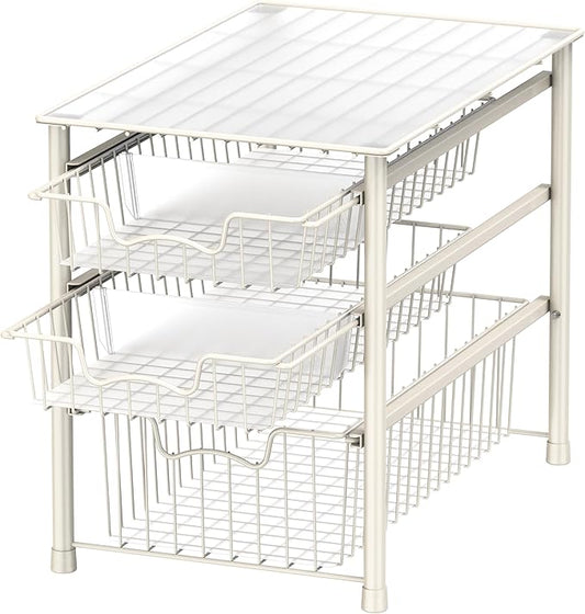 Simple Houseware 3-Tier Stackable Sliding Basket Storage Organizer Drawer for Bathroom and Kitchen, White