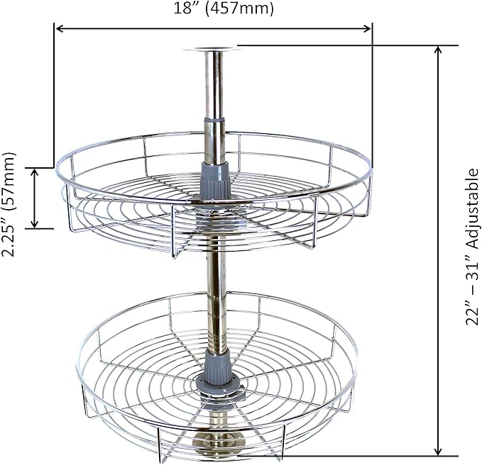 Dowell 18" Round Lazy Susan, 2 Shelves, Kitchen Wall Corner Cabinet Organizer (Chrome 4001 360D)