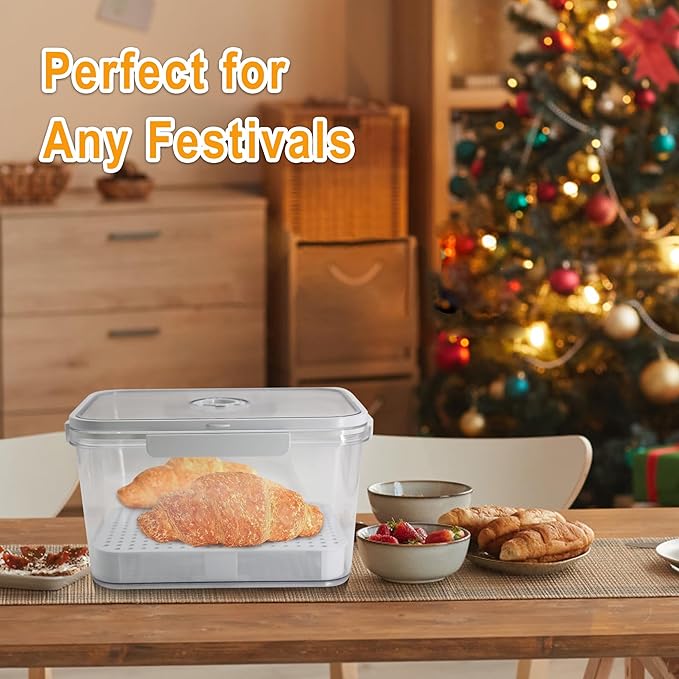 Portable Bread Box with Handles and Time Recording, Bread Storage Container for Kitchen Countertop, Breadbox Organizer Holder for Homemade Bread, Loaf Bread Keeper, Airtight Food Container Bin