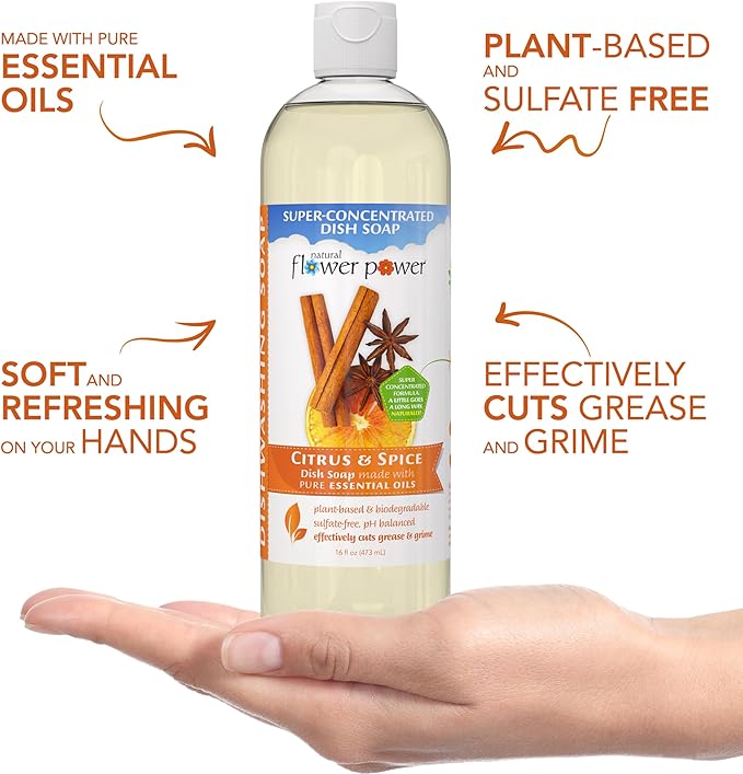 Liquid Dish Soap – Citrus & Spice – Plant-Based & Scented w/ Pure Essential Oils – Natural Liquid Dishwashing Detergent – Sulfate-Free Kitchen Soap – Vegan (16 Fl Oz 3 Pack)