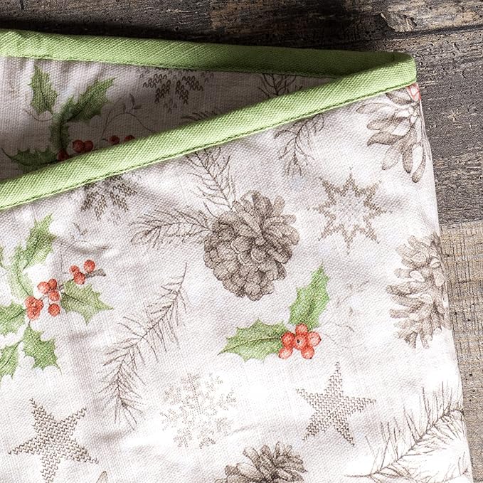 Maison d' Hermine Double Oven Mitts 100% Cotton 7"x35" Double Oven Mitt Heat Resistant BBQ Cooking Gloves with Loop, Baking, Grilling, Home, Kitchen, Handling Hot Pans (Christmas Dew)