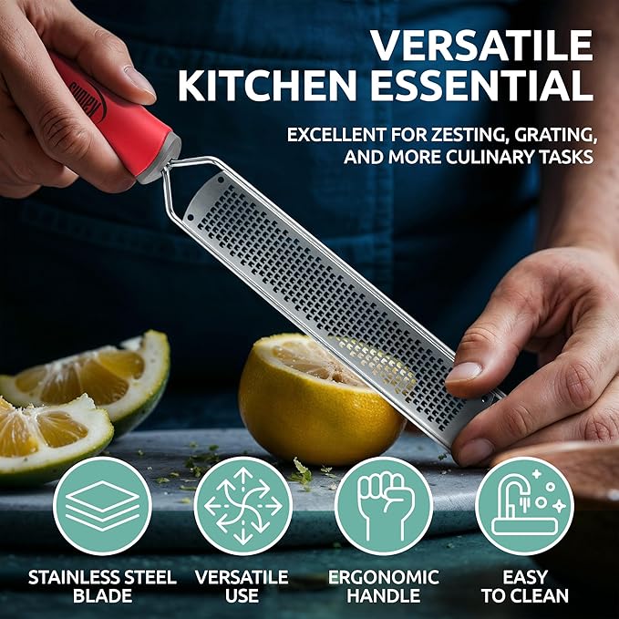 Lemon Zester & Parmesan Cheese Grater - Premium Citrus Zester Graters For kitchen W Stainless Steel, For Chocolate, Garlic, Ginger, Nutmeg, Fruits, Vegetables - Bonus Cleaning Brush & Glove