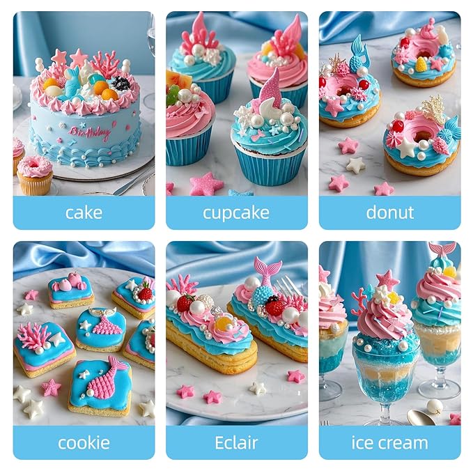 Mermaid Sprinkles,Edible Sugar Pearl Stars Jimmies Mix,130g/4.58oz,Pearl Candy Ocean Sprinkle for Cake Decorating,Summer Baking Fun Decorations,Perfect for Ice Cream,Cookies,Dessert,Donuts,Cupcake Topper,Birthday Children Party Supplies