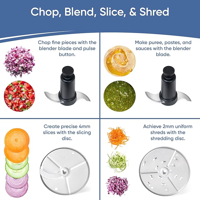 TK Tartle Commercial Food Processor - Heavy-Duty 600W Electric Chopper, Slicer & Shredder w/Flat lid, Continuous Feed, 3L Mixer Bowl & Stainless Steel Blades