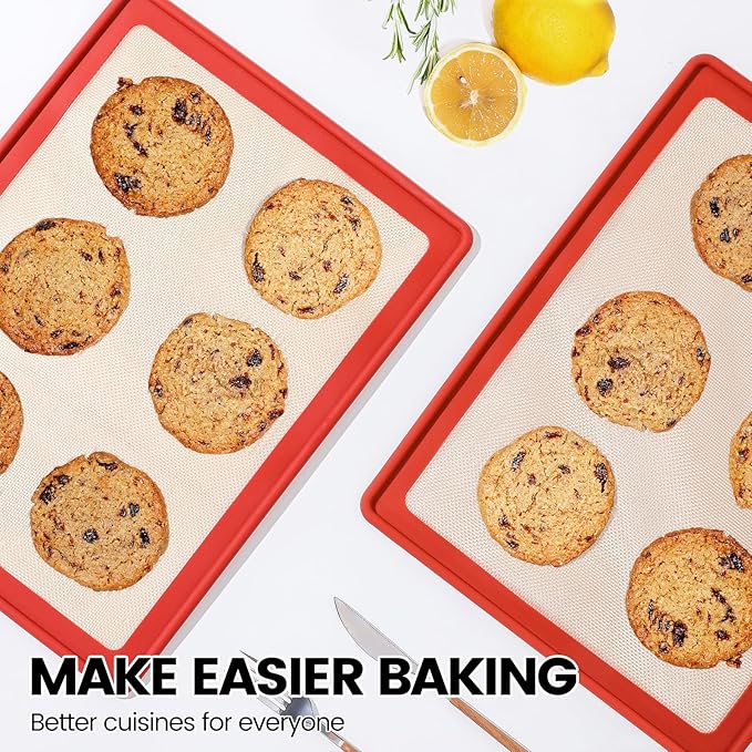 Vinino Silicone Cookie Sheets for Baking with Metal Reinforced Frame, Nonstick Silicone Baking Mat for Oven Low Edges, Half Baking Sheet Pan Dishwasher Safe BPA Free, 16.5"X12.5", Brownish Red