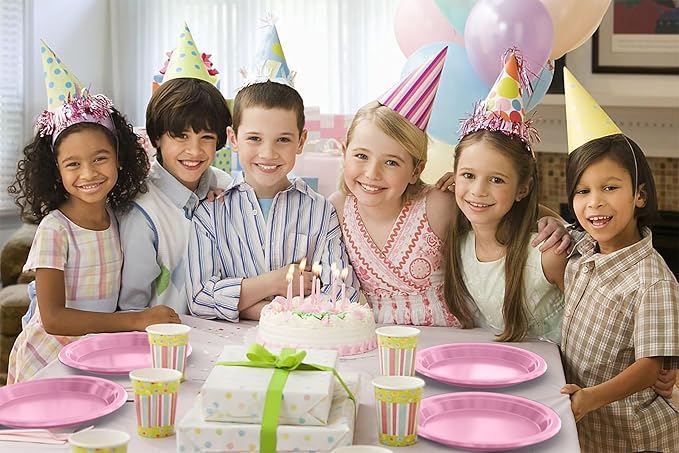 Exquisite Party Solids Pink Plastic Plates For Party 9" Pink Disposable Plates Heavy Duty Supplies 100 Pcs Plastic Dinnerware Sets Heavy Duty 350 GSM Disposable Dinnerware Set