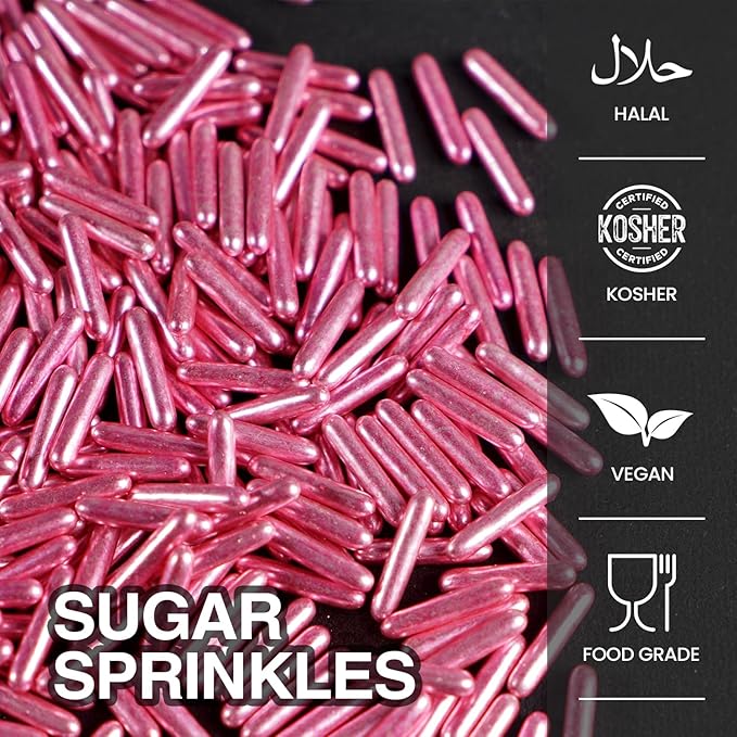 Rose Gold Sprinkles, Metallic Rods Sugar, Sprinkles For Cake Decorating, Baking, Cupcakes Decorating, Cake Toppers, Holiday, Wedding Party, 150g/5.29oz