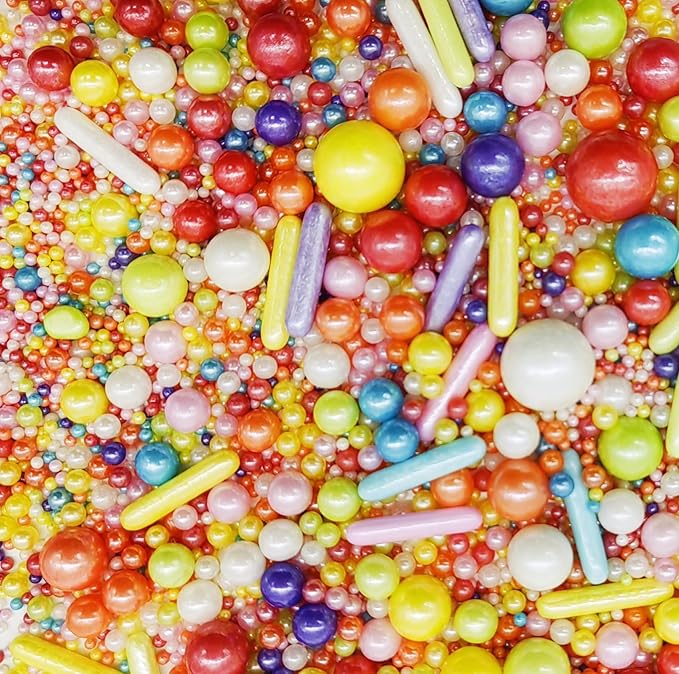 Rainbow Sprinkles Candy Mix Size Edible Pearls Cake Decorations Cupcake Toppers Cookie Decorating Perfect for Wedding Party Valentine Halloween Christmas Supplies 4.58OZ