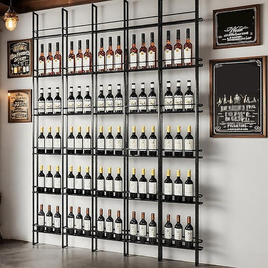 Wine Racks Wall Mounted, 6-Tier Wine Storage Holder, Black Industrial Bar Liquor Bottle Display Shelf, for Home Bar, Kitchen, Dining Rooms, & Wine Cellars (Black, 4 Column)