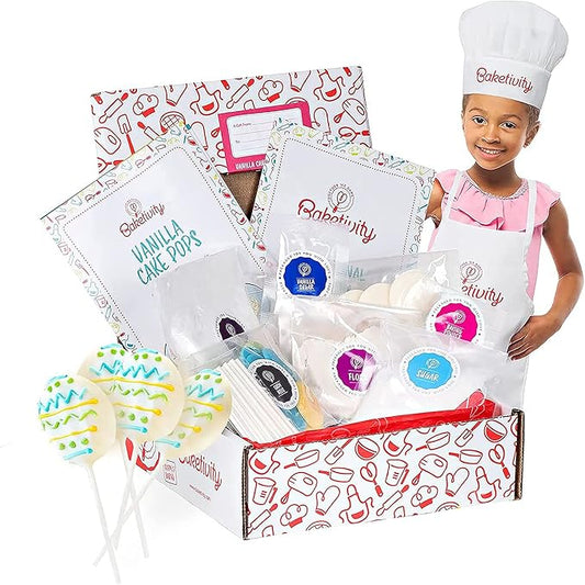 Baketivity Kids Baking DIY Activity Kit - Bake Delicious Vanilla Cake Pops with Pre-Measured Ingredients – Best Gift Idea for Boys and Girls Ages 6-12