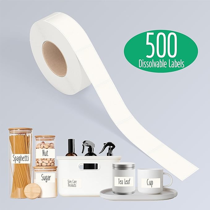 500 Dissolvable Canning Labels, Removable Freezer Pantry Stickers with Perforation Line No Residue Left for Food Containers Jars Kitchen Restaurant Storage Organization (1” x 2”)