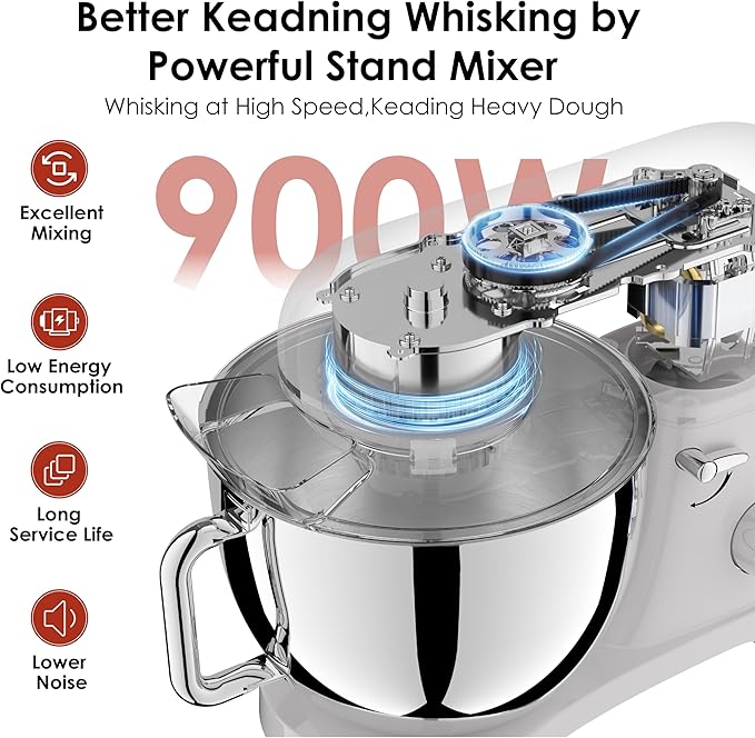 Kitchen in the box Stand Mixer - 6.5 Quart Mixing Bowl, 900 Watt Powful Bread Bread Dough Mixers Tilt-head with Dough Hook, Whisk, Flat Beater and Splash Guard (Red)