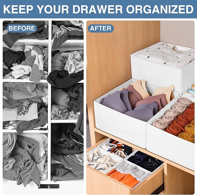 Criusia Drawer Organizer Clothes, 24 Pack Dresser Organizer Bins for Nursery Bedroom, Closet Organization and Storage Dividers for Clothing, Baby Clothes, Underwears, Socks (White)