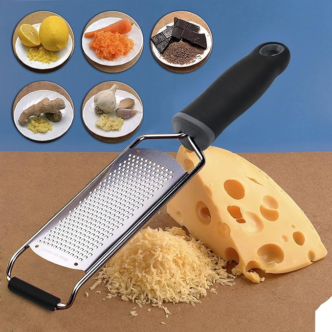 Stainless Steel Cheese Grater, Ergonomic Soft Handle Lemon Ginger Potato Zester with Plastic Cover