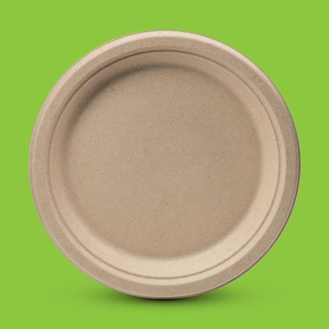 100% Compostable Paper Plates 150 Pack, 10 Inch Heavy Duty Biodegradable Microwavable Disposable Brown Dinner Plates, Made of Eco-Friendly, Natural Unbleached Sugarcane Bagasse