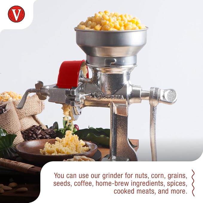Victoria Manual Cast Iron Grain Mill with Low Hopper, Premium Corn-Grinding Mill and Grain Grinder, Made in Colombia