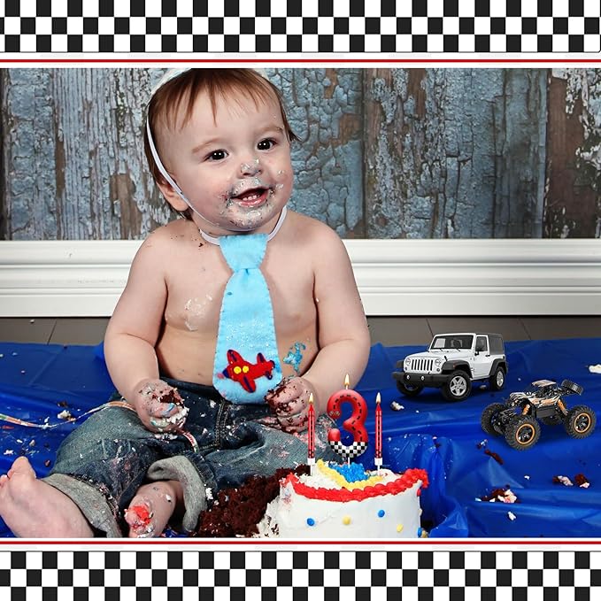 13PCS Racing Car Theme Birthday Candle Set with Checkered Flag Design - Durable Cake Topper for Race Car Party Decorations, Kids Birthday Supplies - Number 3 Candle for Racing-Themed Celebrations