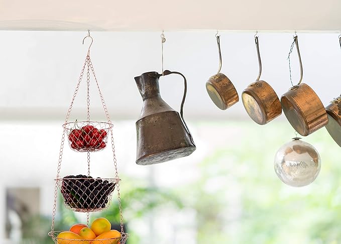 IBERG 3-Tier Fruit Basket Hanging Baskets for Storage - Kitchen Bathroom Organizer (Chrome)