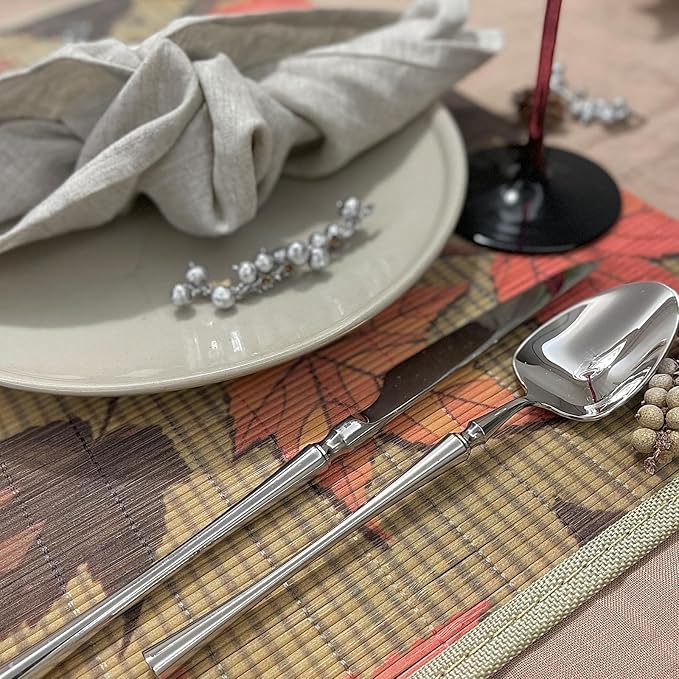 ANDSTAR Set of 8Pcs Bamboo Placemats 17.7X11.8Inch Sushi Rolling Mat Japanese Style Bamboo Mat Place Mats Washable Heat Resistant Table Mats for Dinner Dining Table （Maple Leaves）