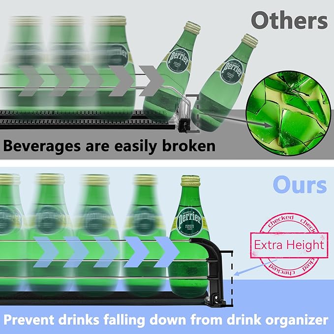 Drink Organizer for Fridge, Soda Can Dispenser for Fridge, Refrigerator Drink Dispenser with Self-Pushing Glide Black (3 Rows)