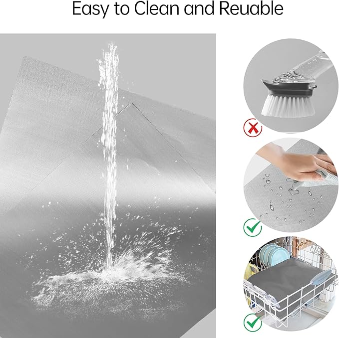 UBeesize 2 Pack Thickened Silver Oven Liners for Bottom of Oven BPA & PFOA Free, Reusable 16x24 Inch Heavy Duty Non Stick Teflon Oven Mats, Fit Electric Gas Toaster Convection Microwave Ovens Grills