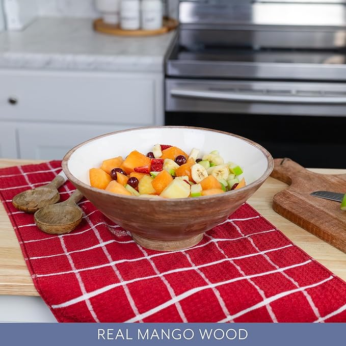 AuldHome Design Wooden Salad Bowl Set (Large Serving Bowl w/Utensils); Salad Serving Set in Mango Wood