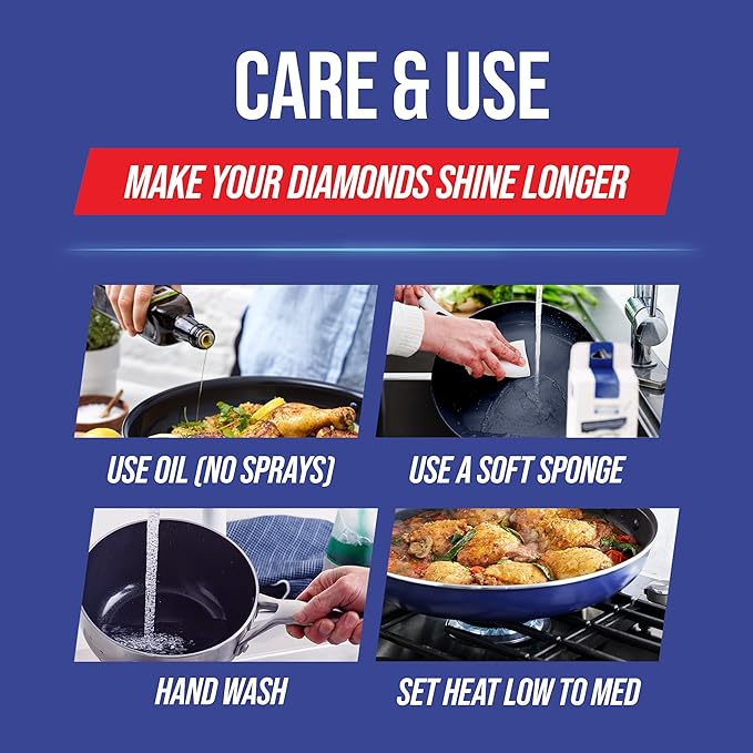 Blue Diamond Frying Pan 8” Skillet, Diamond Infused Healthy Ceramic Nonstick, PFAS and PFOA-Free, Dishwasher and Oven Safe, Even Heating, Metal Utensil Safe, Warp Control Base, Blue (Pack of 4)