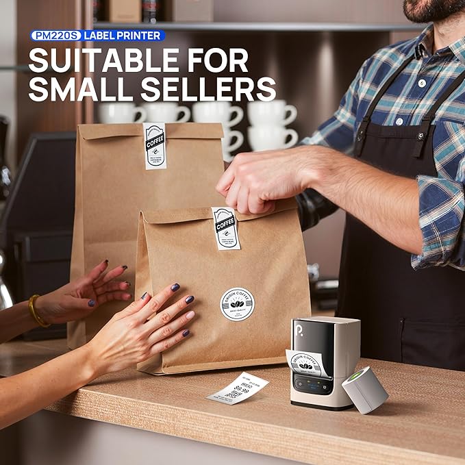 PM220S Label Maker Machine with Tape, 2 Inch Bluetooth Portable Thermal Label Printer for Small Business, Beige