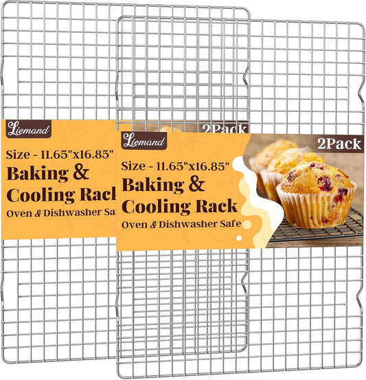 Cooling Racks for Cooking and Baking - 2 PCS 11.65" x 16.85" Grid Wire Baking Rack for Oven Cooking, Baking, Grilling, Roasting -Dishwasher Safe Bacon Rack- Fits Half Sheet Cookie Pan