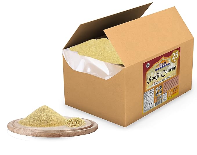 Rani Sooji Coarse (Farina, Suji, Rava, Rawa, Wheat Semolina) Flour 400oz (25lbs) 11.36kg Bulk Box ~ All Natural | Vegan | NON-GMO | Indian Origin