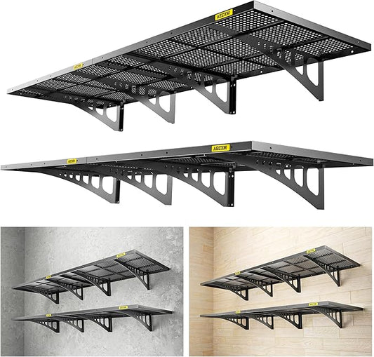 4-pack 2x3ft Adjustable Garage Wall Shelving 1120lbs Load Capacity Heavy Duty Wall Mounted Storage Shelf Metal Floating Shelves for Garage(Black)