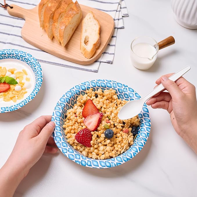 MUCHII 20 Oz Paper Bowls 180 Count Disposable Bowls, Printed Soak Proof Large Bowls for Breakfast, Lunch, and Dinner Meals