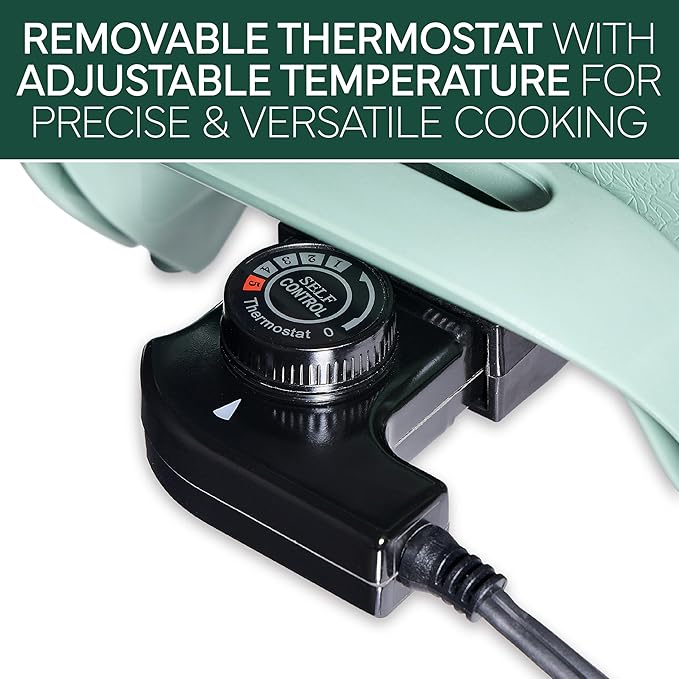 COOK WITH COLOR Electric Skillet - 12" x 12" Ceramic Nonstick Pan, PFAS-Free, 1400W, Tempered Glass Lid, Variable Temperature, Removable Heating Probe, Cool-Touch Handles, Dark Sage