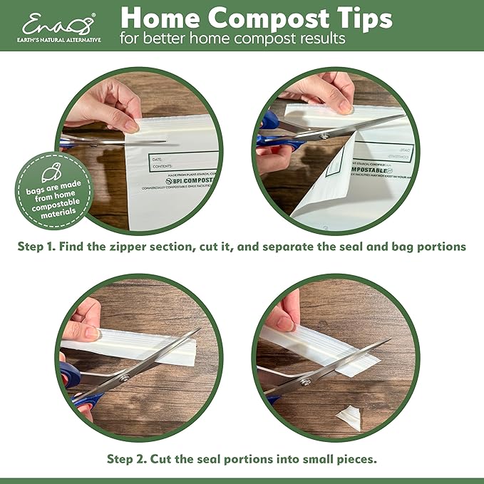 100% Compostable Food Storage Bags [Sandwich 150 Pack] Eco-Friendly Freezer Bags, Resealable Bags, Heavy-Duty, Reusable, by Earth's Natural Alternative, off white