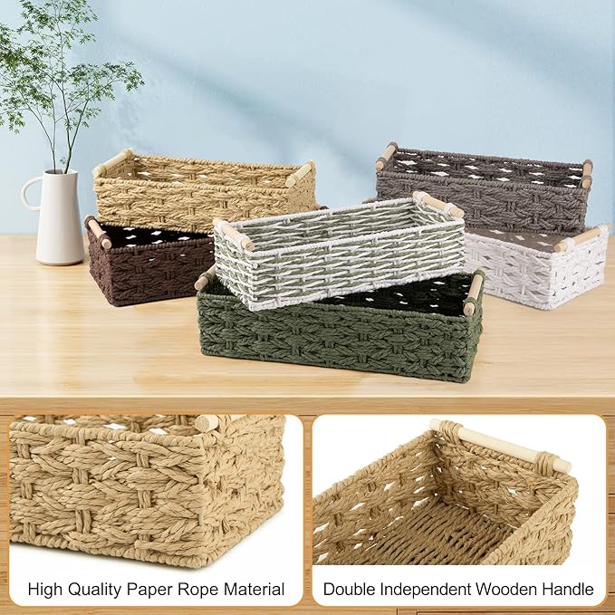 OIAHOMY Toilet Paper Baskets Handmade Paper Rope Decorative Wicker Storage Tank Shelf Cabinet Organizer for Bathroom Home, Set of 2, Yellow