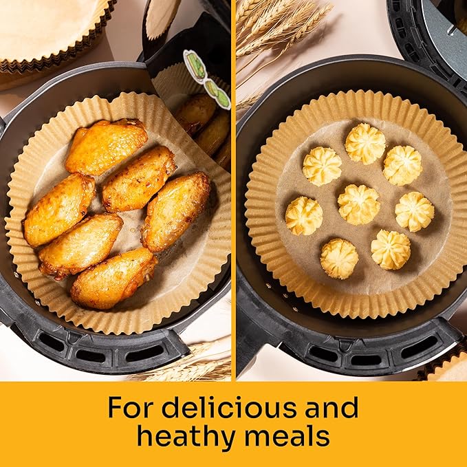 Mindful Design Air Fryer Paper Liners,125Pcs Parchment Paper, Air Fryer Disposable Liner for Microwave, Non-Stick Round Free of Bleach (8IN)