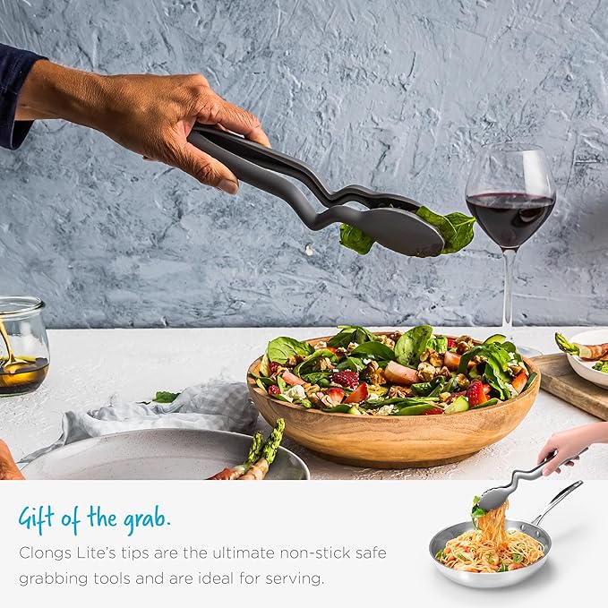 Dreamfarm Clongs Lite Nylon Kitchen Cooking Tongs with Click-Lock Open & Close - 10.5" Gray
