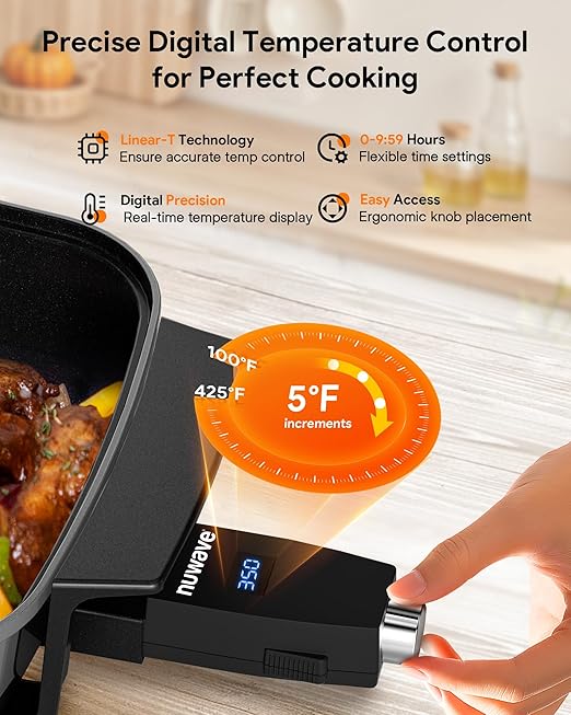 Nuwave Medley XL Digital Electric Skillet, Family Size Griddle w/Glass Lid, 2025 New & Improved Precision Heating, 100°-425°F, PFAS Free G11 Nonstick Ceramic Coating, Portable Hot Plate, 7qt Capacity