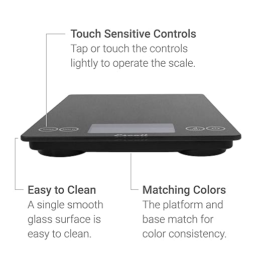 Escali Arti Glass Food Scale Digital Countertop Kitchen, Baking and Cooking Scale with Nutrition and Calorie Counter, 15-Pound Capacity, 9" x 6.5" x .75", Black