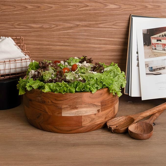 Luxe Designs 12" Wooden Salad Bowl Set with Serving Utensils Eco-Friendly, Multipurpose Mixing & Serving Bowl for Salads, Pasta, Fruits & More – Durable & Stylish Kitchen Essential