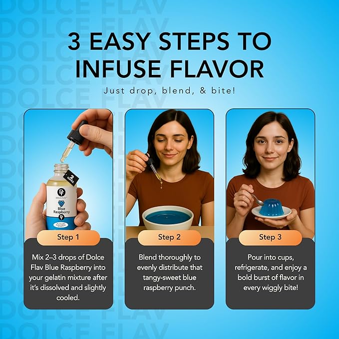 Dolce Flav Blue Raspberry Extract – 2 Ounce Oil-Soluble Kosher, Sugar-Free, Concentrated Blue Raspberry Flavoring for Baking, Chocolates & Desserts, Includes Measured Dropper