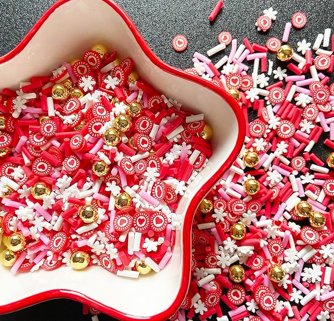EHOPE Fake Sprinkles Resin Sprinkles Fake Candy Sprinkles Clay Sprinkles Polymer Sprinkles Polymer Clay Slices for Nail Art DIY Crafts Cake Phone Case(40G-Red Heart+Snowflake-32)