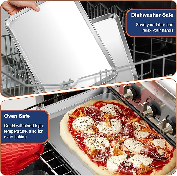 P&P CHEF Baking Cookie Sheet Set of 2, 19.6 Inch Stainless Steel Cookie Sheet Pan, Large Baking Pan Bakeware, Heavy Duty & Healthy, Oven & Dishwasher Safe