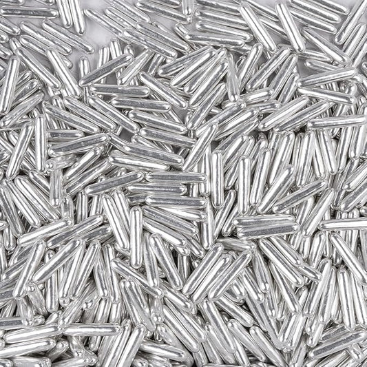 Dazzjoy Silver Rods Sprinkles, Edible Sugar Sprinkles, 120g/4.23oz, Cupcake Toppers, Cake Decorations, Ice Cream, Wedding Party Valentines Easter Supplies