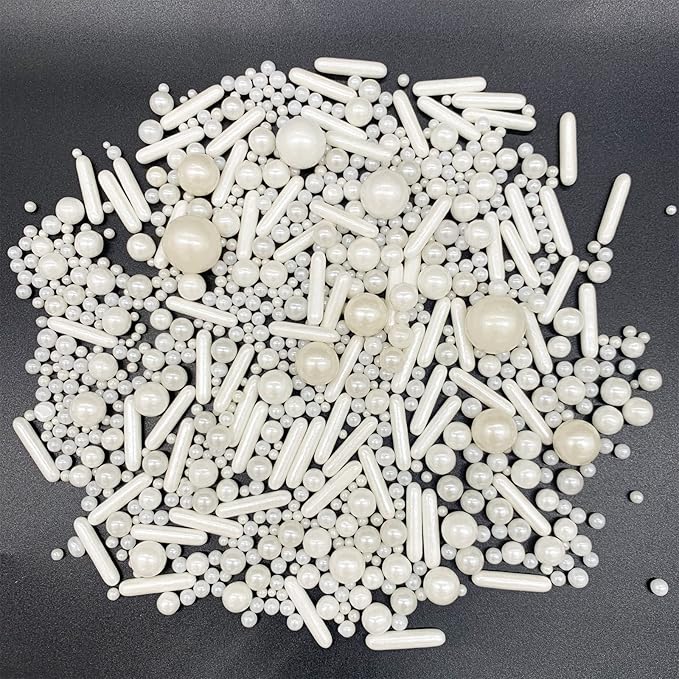 Sprinkles White Pearl Sugar Candy Mix Size Baking Cake Decorations Cupcake Toppers Cookie Decorating Ice Cream Celebrations Shaker Jar Wedding Shower Party (130g/4.58oz）