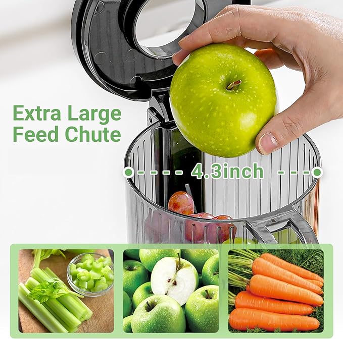 AAOBOSI Cold Press Juicer, 4.35" Large Feed Chute Masticating Juicer Machines (Upgrade) High Juice Yield Slow Juice Extractor fit Fruits &Vegetables, Easy to Clean, New Designed for Home and Travel