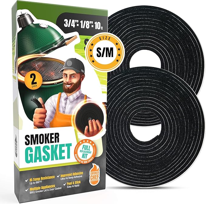 Gasket for Big Green Egg S-M - 2-Pack x 5 FT Smoker Gasket Seal - BGE Gasket 3/4" x 1/8" Felt - Compatible with Big Green Egg - Accessories & Parts for Grill by Smoker Chef